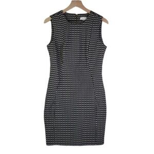 Calvin Klein Block Plaid Sheath Dress 8‎ Sleeveless Black White Stretch